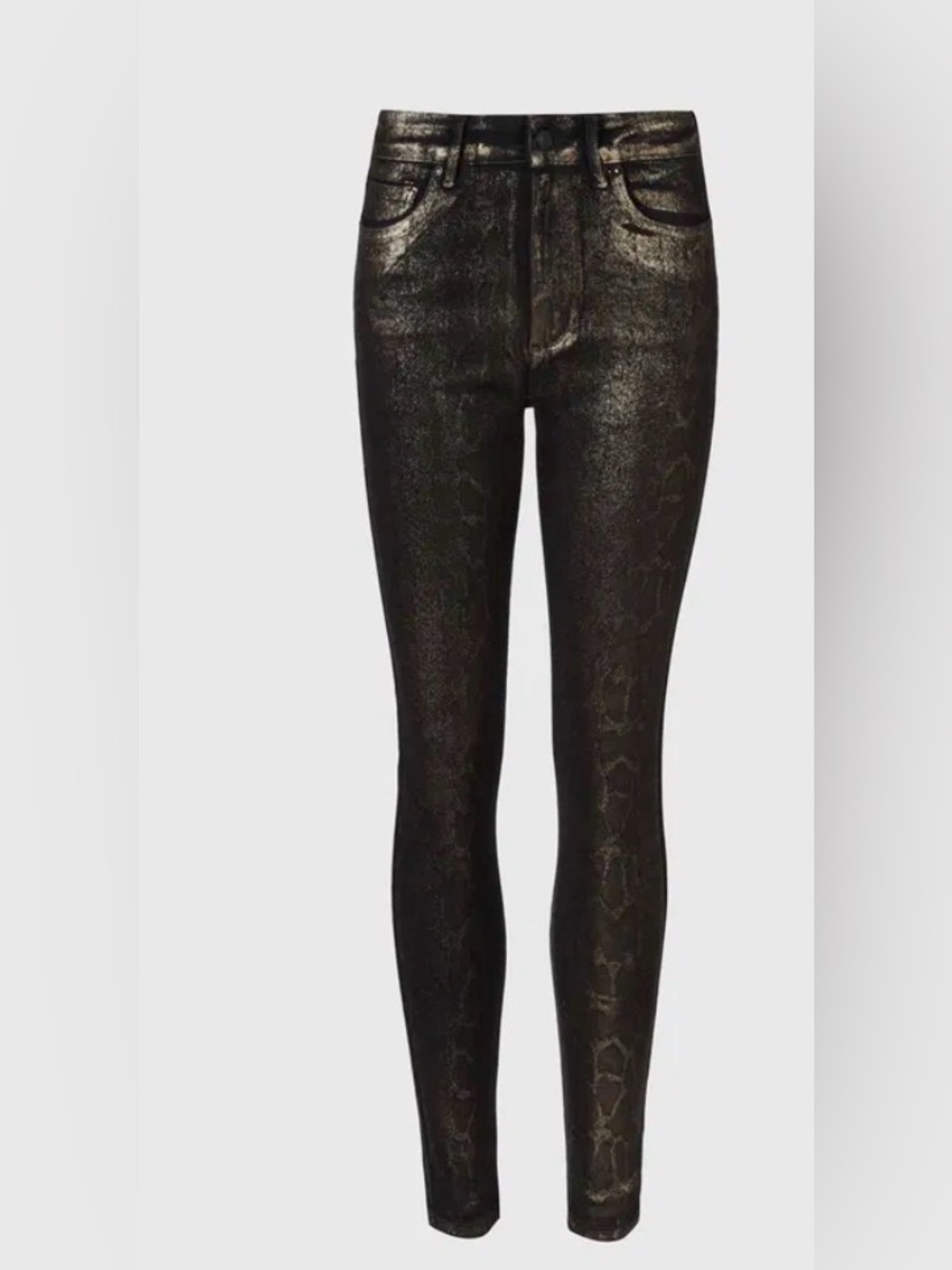 AllSaints Miller Mid-Rise Snake Skinny Jeans Gold Metallic 28 - Picture 2 of 12